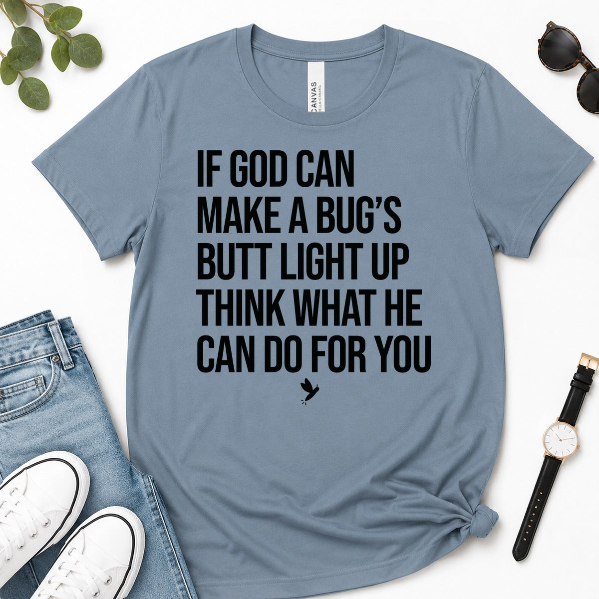 If God Can Make A Bug's Butt Light Up Think What He Can Do For You, Ephesians 3:20, Funny Christian Gift For Firefly Lovers | 2D Unisex Premium T-shirt