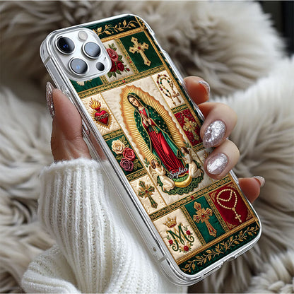 Marian Devotional Patchwork, Gift For Her - Personalized Clear Silicone Phone Case