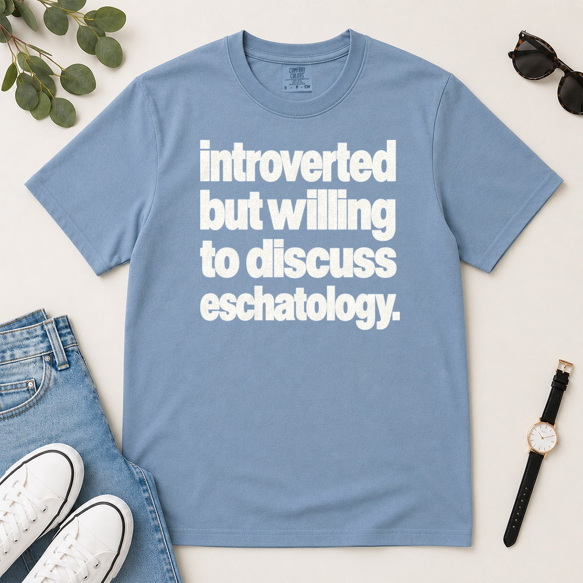 Introverted But Willing To Discuss Eschatology, Gift For Christian Introverts - 2D Unisex Garment-dyed T-shirt