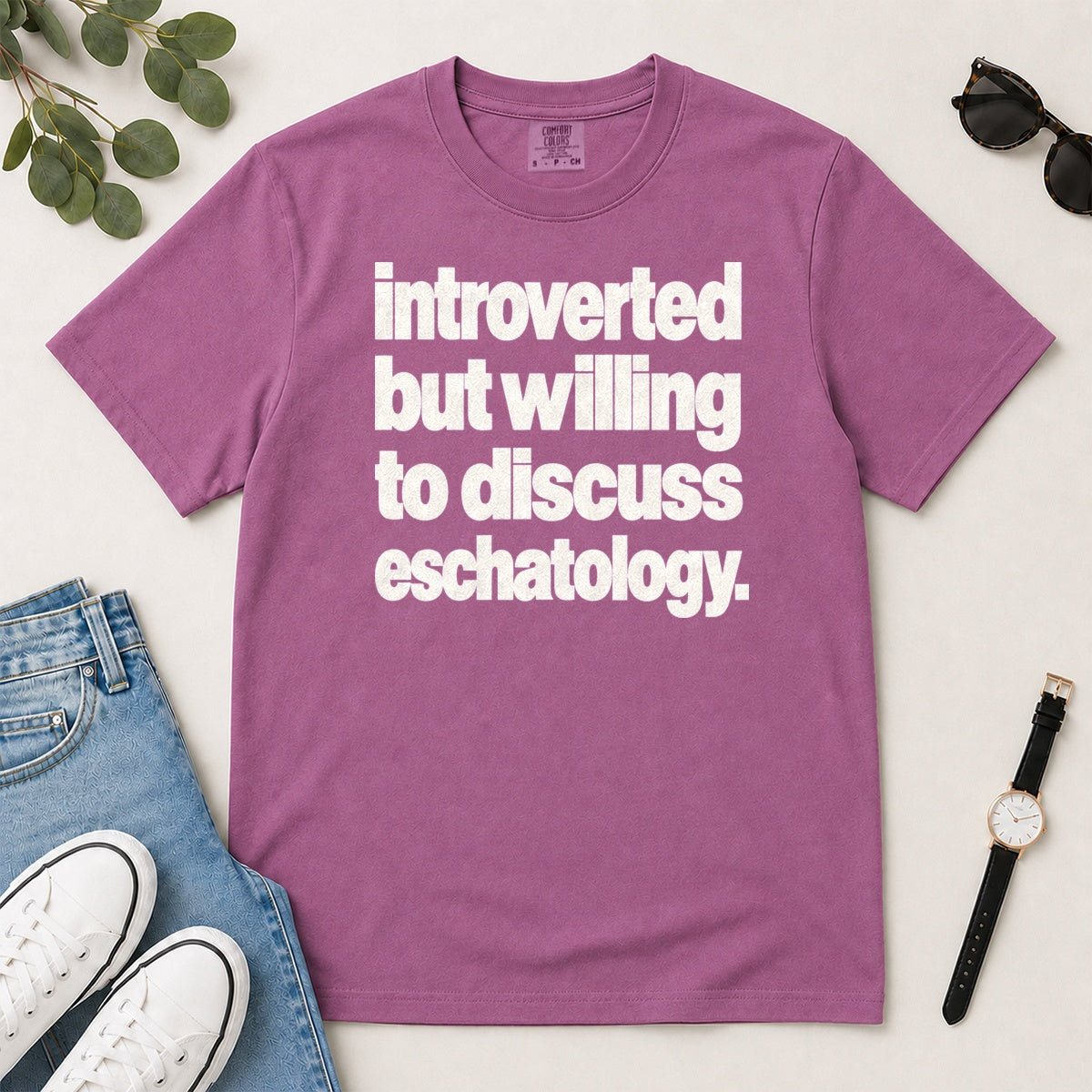Introverted But Willing To Discuss Eschatology, Gift For Christian Introverts - 2D Unisex Garment-dyed T-shirt