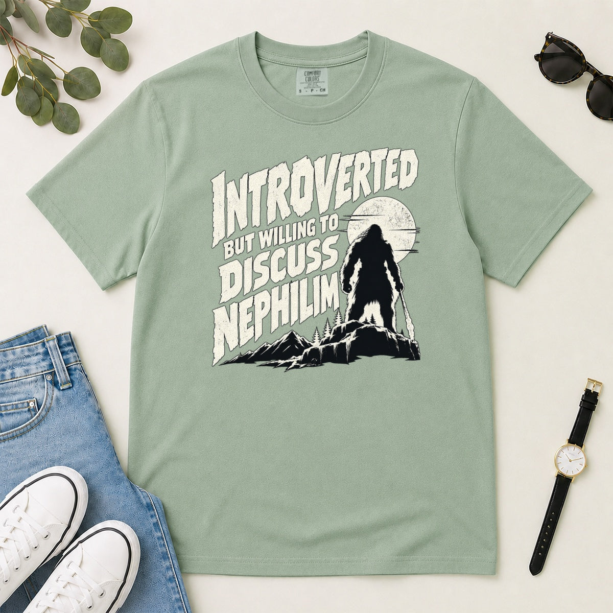 Introverted But Willing To Discuss Nephilim, Gift For Christian Introverts - 2D Unisex Garment-dyed T-shirt