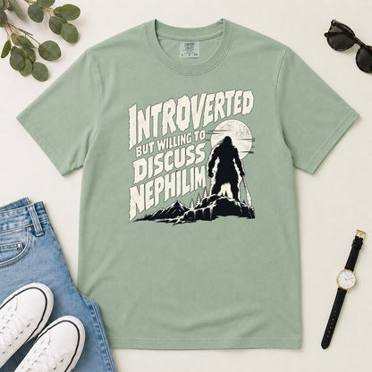 Introverted But Willing To Discuss Nephilim, Gift For Christian Introverts - 2D Unisex Garment-dyed T-shirt