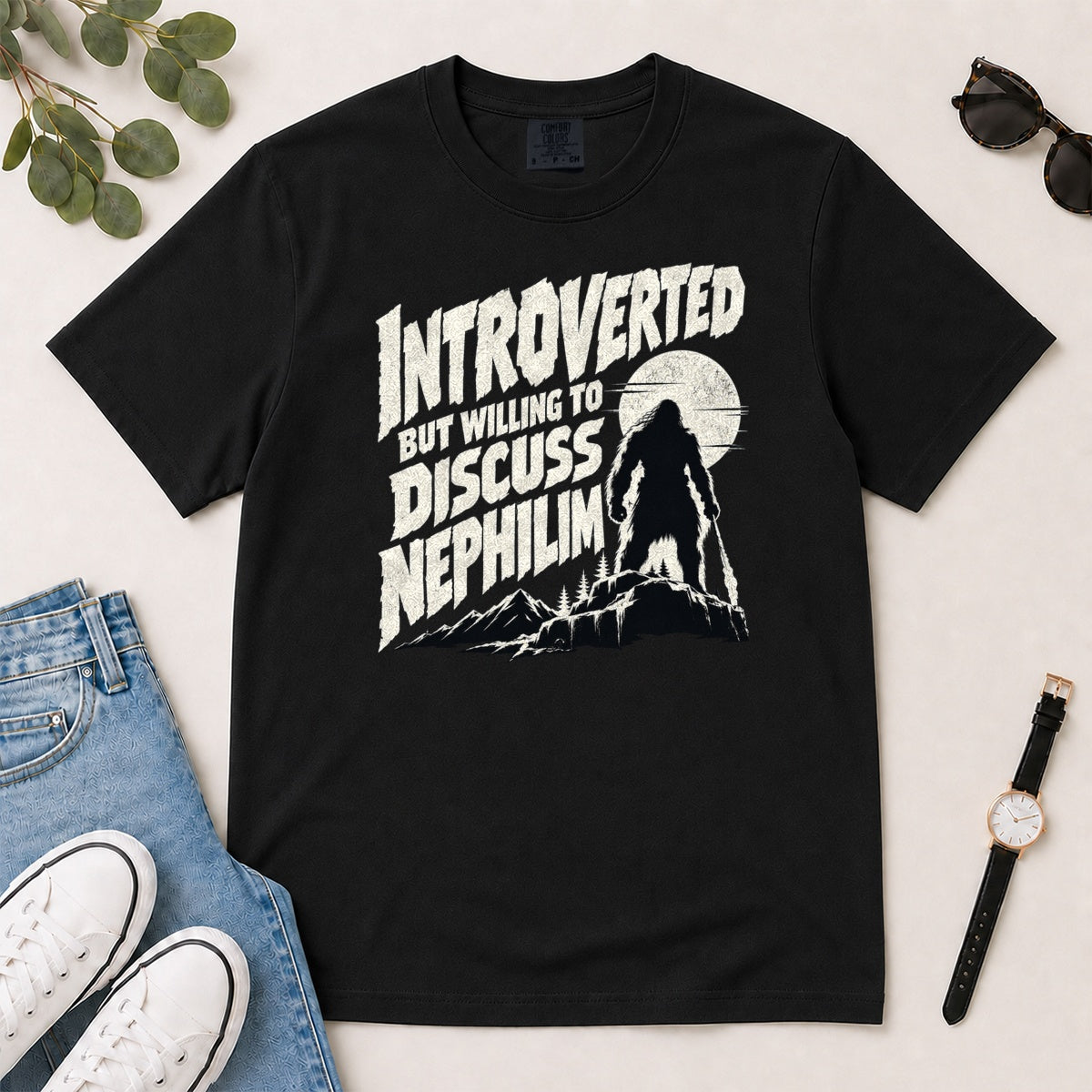 Introverted But Willing To Discuss Nephilim, Gift For Christian Introverts - 2D Unisex Garment-dyed T-shirt