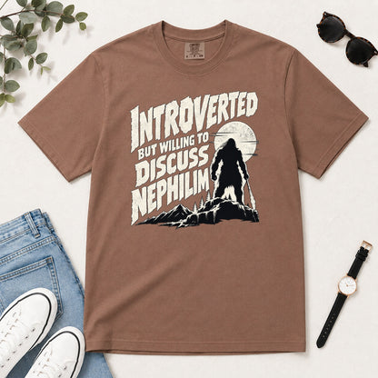 Introverted But Willing To Discuss Nephilim, Gift For Christian Introverts - 2D Unisex Garment-dyed T-shirt