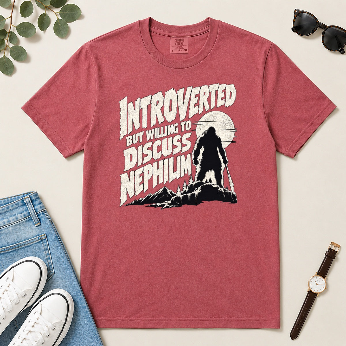 Introverted But Willing To Discuss Nephilim, Gift For Christian Introverts - 2D Unisex Garment-dyed T-shirt