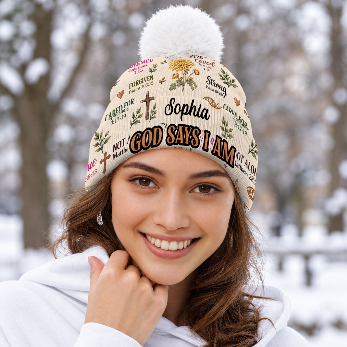 God Says I Am, Christian Gifts | Personalized Bobble Beanie Hat