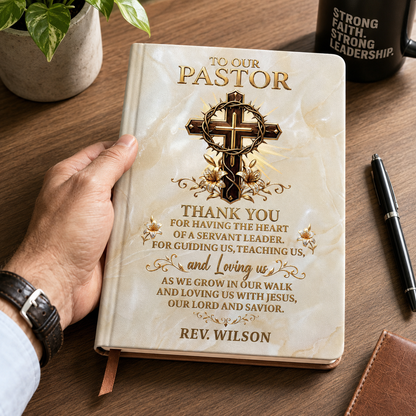 To Our Pastor For Having The Heart Of A Servant Leader | Personalized Leather Cover Notebook