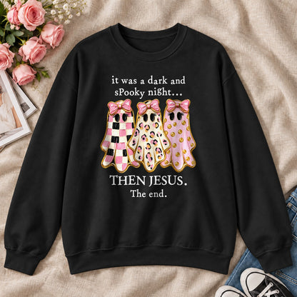 It Was A Dark And Spooky Night Then Jesus The End Pink Ghosts, Gift For Christian Women - 2D Unisex Sweatshirt