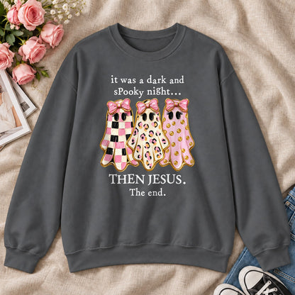 It Was A Dark And Spooky Night Then Jesus The End Pink Ghosts, Gift For Christian Women - 2D Unisex Sweatshirt