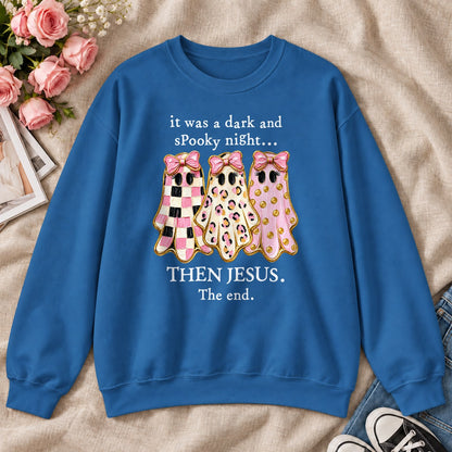 It Was A Dark And Spooky Night Then Jesus The End Pink Ghosts, Gift For Christian Women - 2D Unisex Sweatshirt