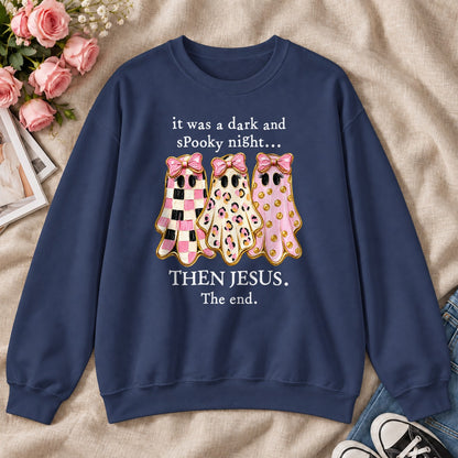 It Was A Dark And Spooky Night Then Jesus The End Pink Ghosts, Gift For Christian Women - 2D Unisex Sweatshirt