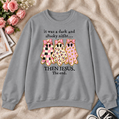 It Was A Dark And Spooky Night Then Jesus The End Pink Ghosts, Gift For Christian Women - 2D Unisex Sweatshirt