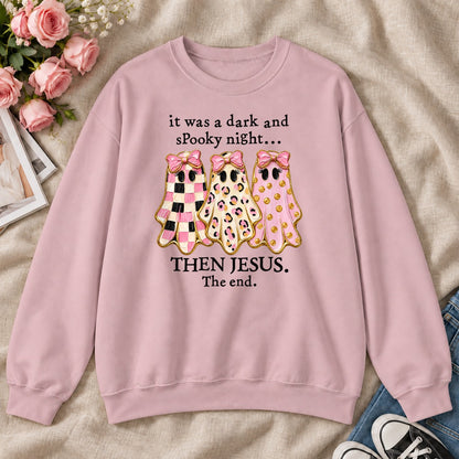 It Was A Dark And Spooky Night Then Jesus The End Pink Ghosts, Gift For Christian Women - 2D Unisex Sweatshirt