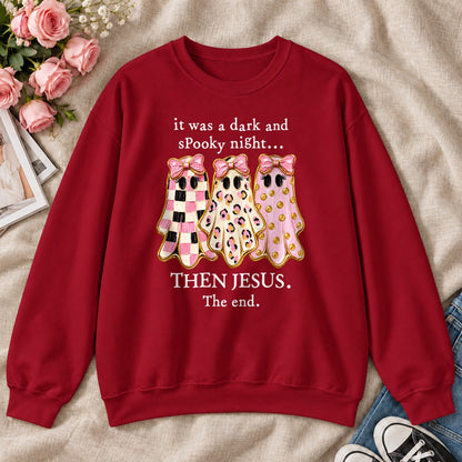 It Was A Dark And Spooky Night Then Jesus The End Pink Ghosts, Gift For Christian Women - 2D Unisex Sweatshirt
