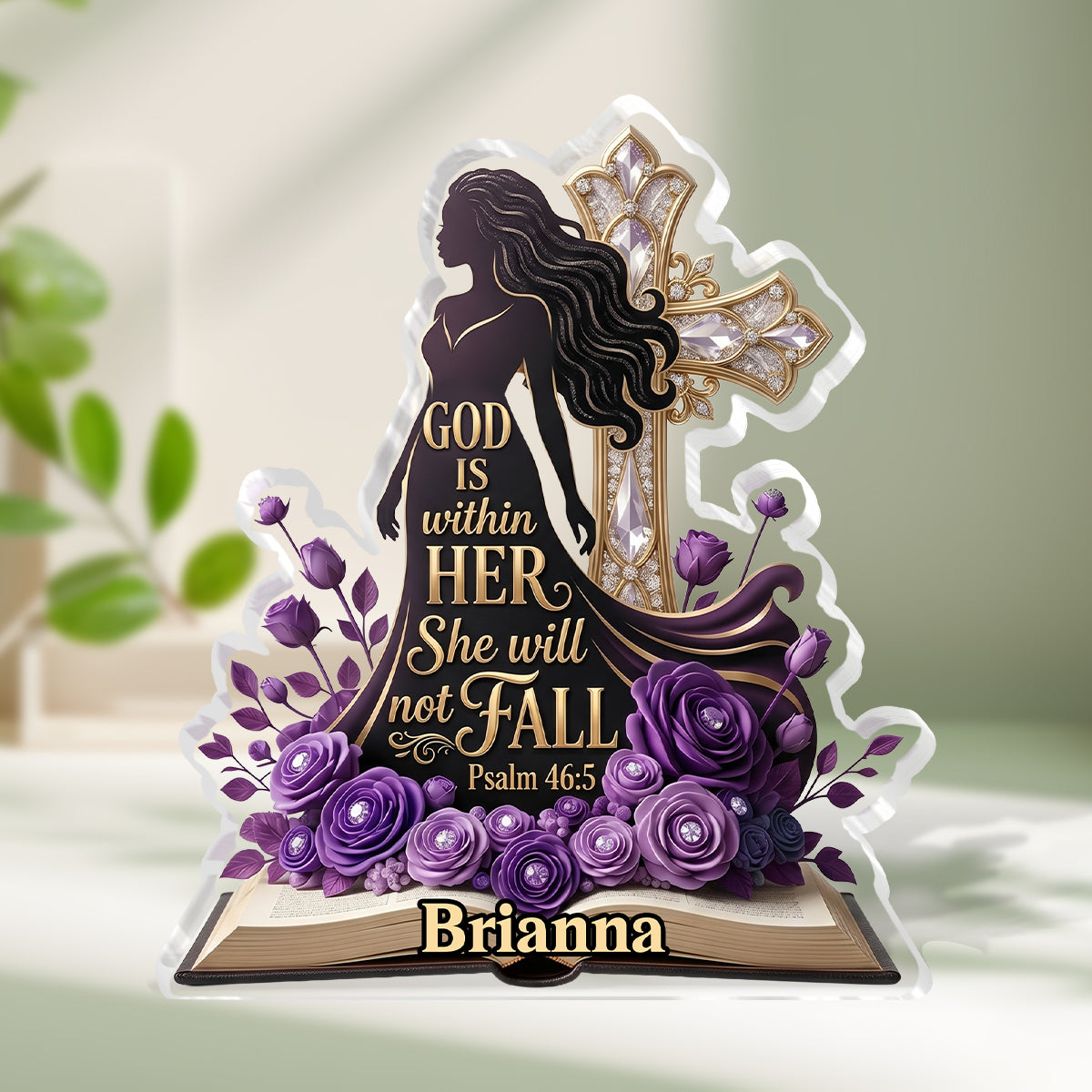 God Is Within Her Purple Roses | Personalized Custom Shaped Acrylic Plaque