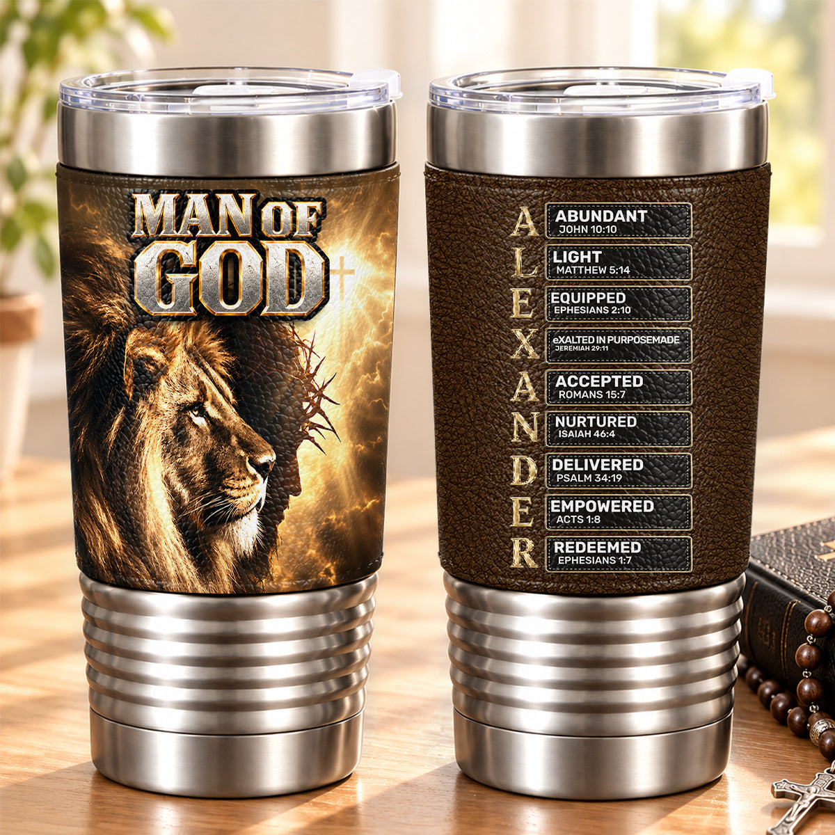 Man Of God, Gift For Him | Personalized 20oz Leather Wrapped Tumbler