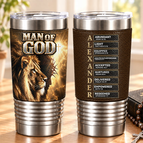 Man Of God, Gift For Him | Personalized 20oz Leather Wrapped Tumbler