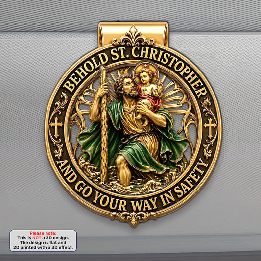 St. Christopher & Mary, Guardian Of Safe Journeys, Patron Saint Gift | Personalized Car Visor Clip