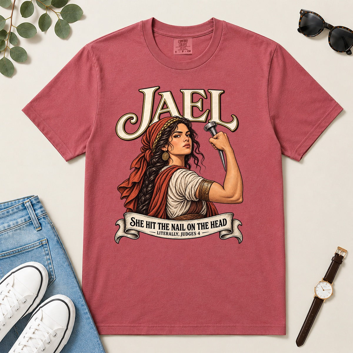 Jael She Hit The Nail On The Head, Funny Bible Gift For Christian Women | 2D Unisex Garment-dyed T-shirt