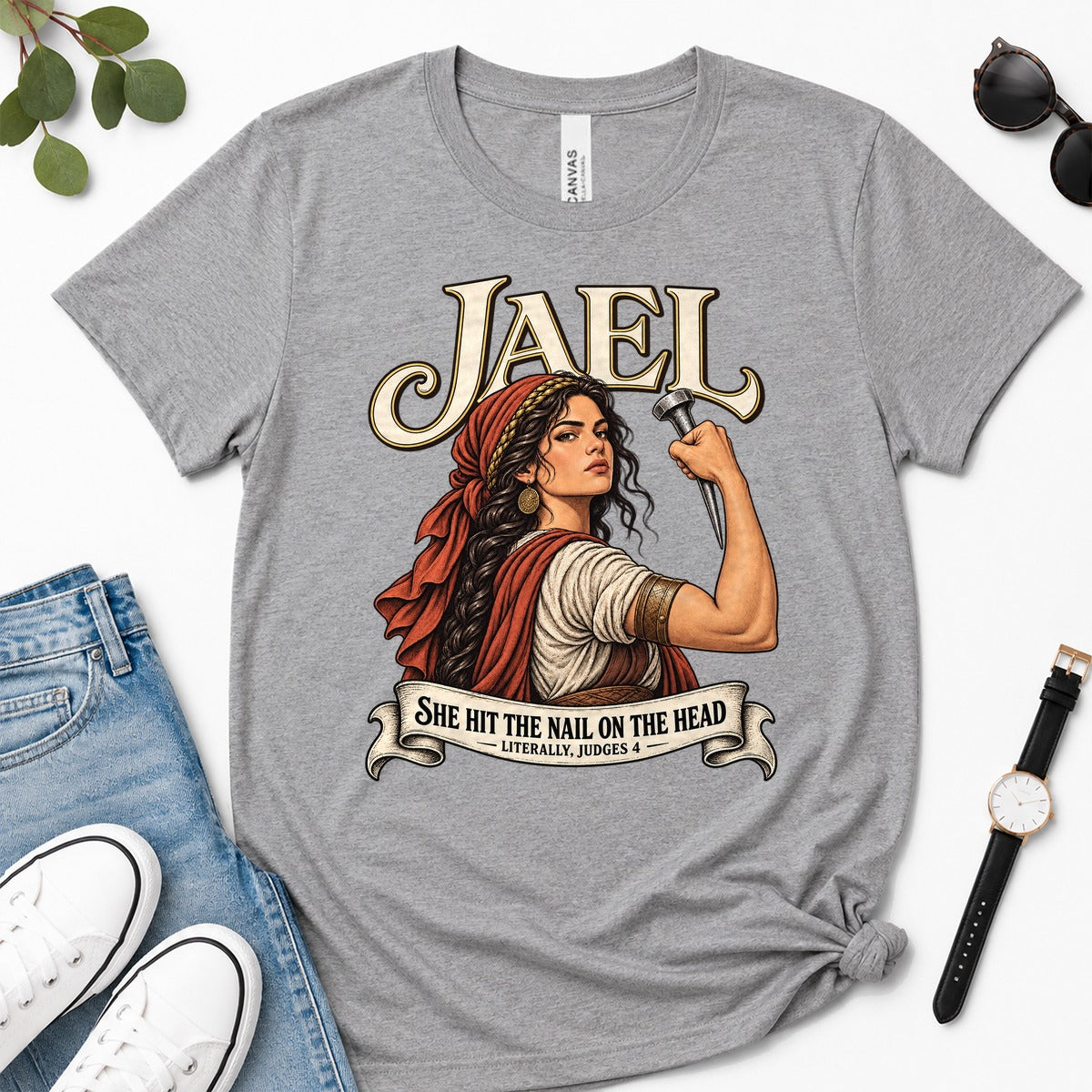 Jael She Hit The Nail On The Head, Judges 4:21, Funny Bible Gift For Christian Women | 2D Unisex Premium T-shirt