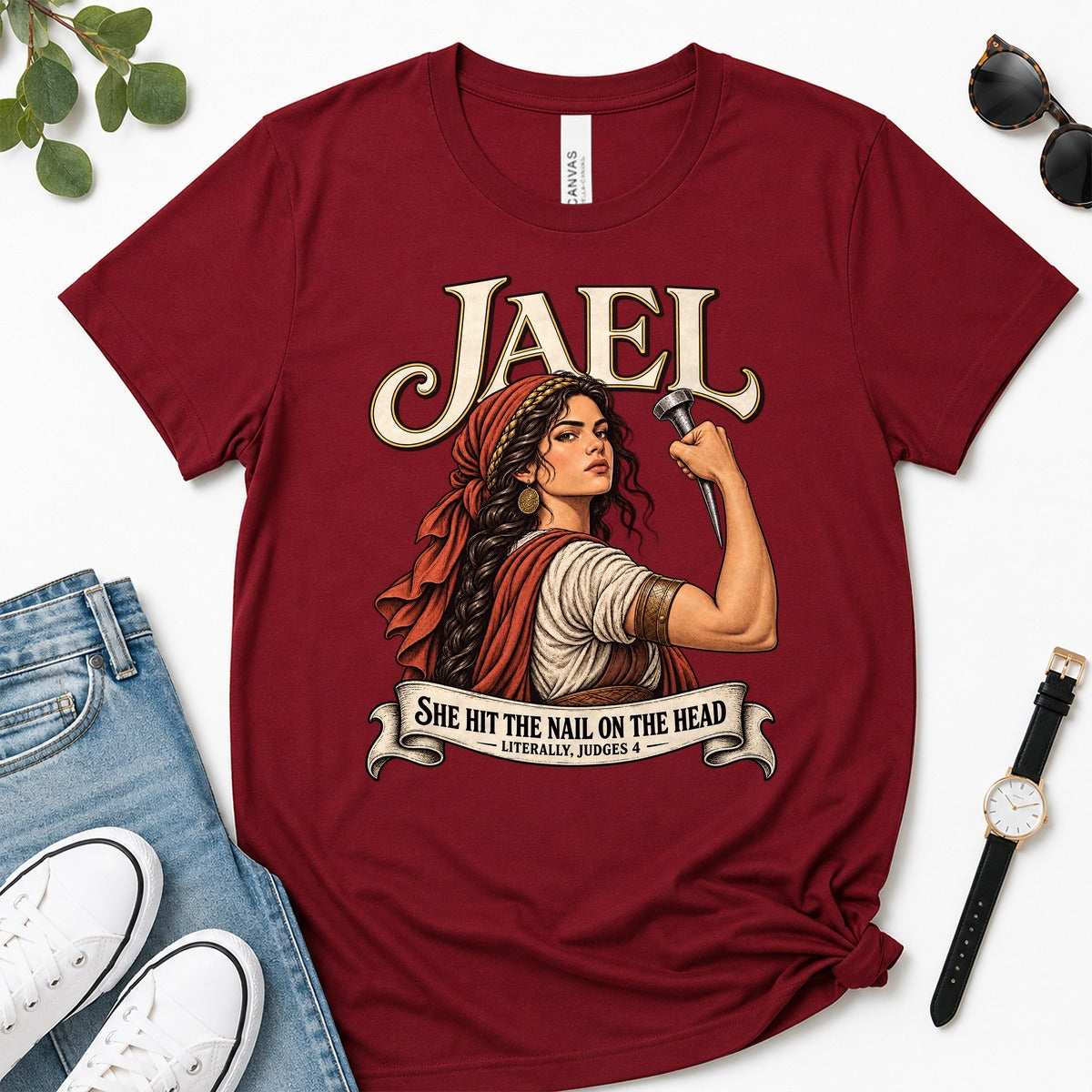 Jael She Hit The Nail On The Head, Judges 4:21, Funny Bible Gift For Christian Women | 2D Unisex Premium T-shirt