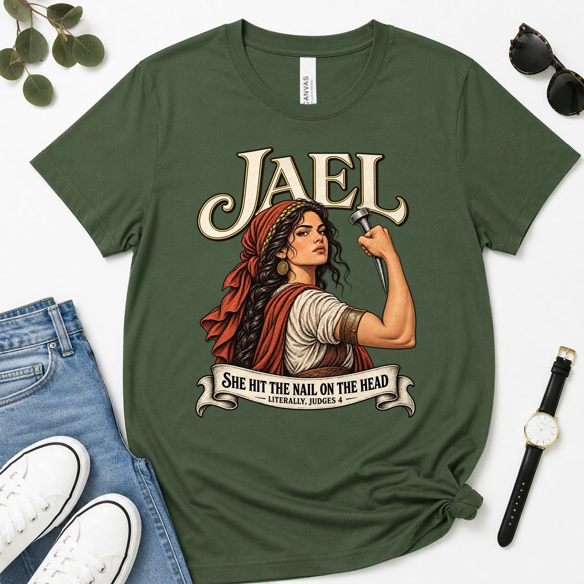 Jael She Hit The Nail On The Head, Judges 4:21, Funny Bible Gift For Christian Women | 2D Unisex Premium T-shirt