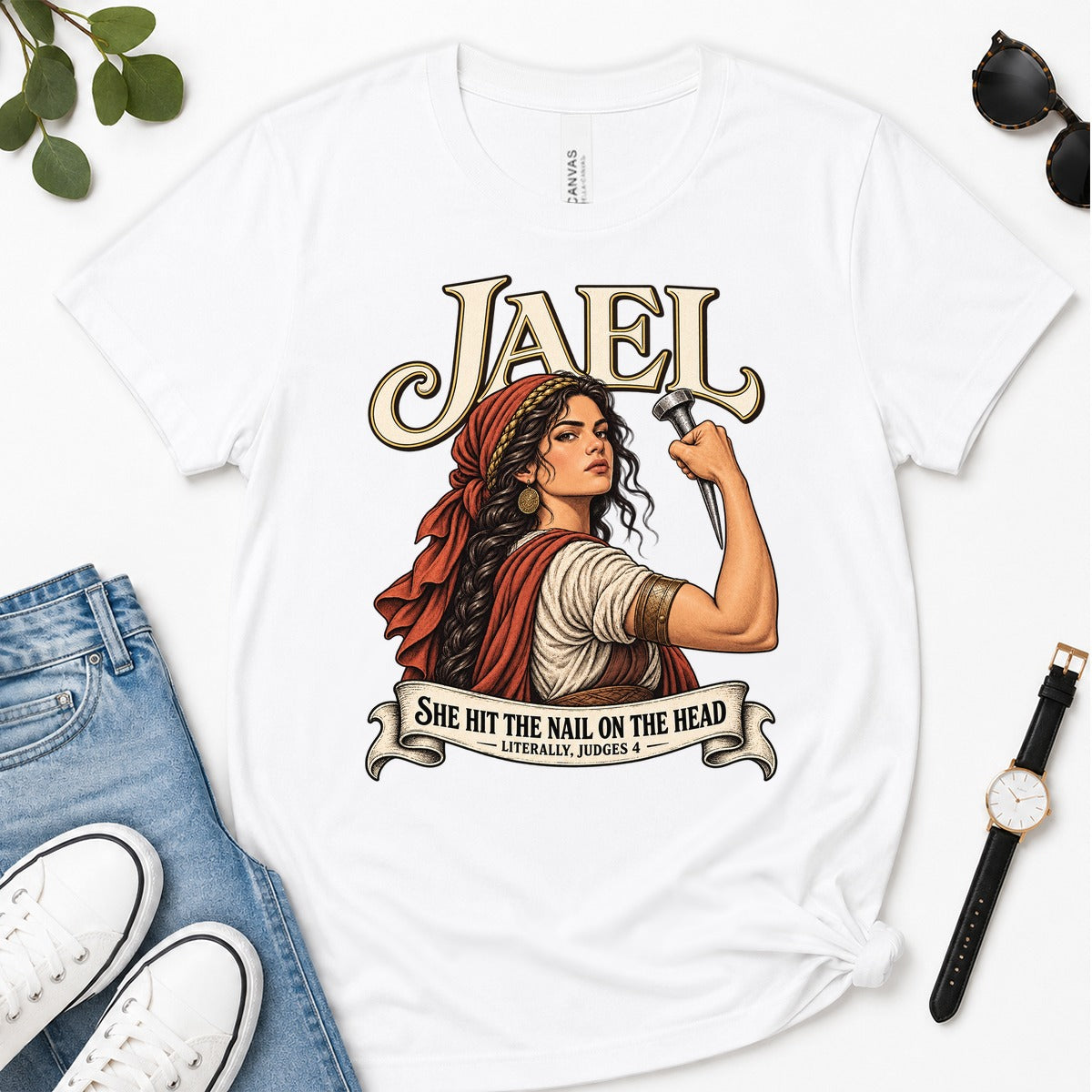 Jael She Hit The Nail On The Head, Judges 4:21, Funny Bible Gift For Christian Women | 2D Unisex Premium T-shirt