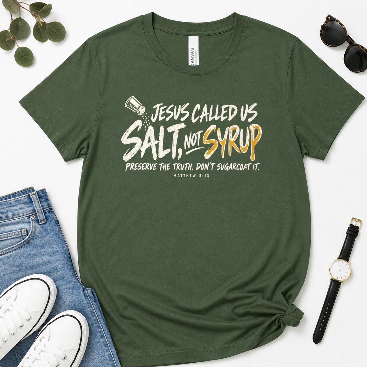 Jesus Called Us Salt Not Syrup, Matthew 5:13, Christian Gift For Believers | 2D Unisex Premium T-shirt