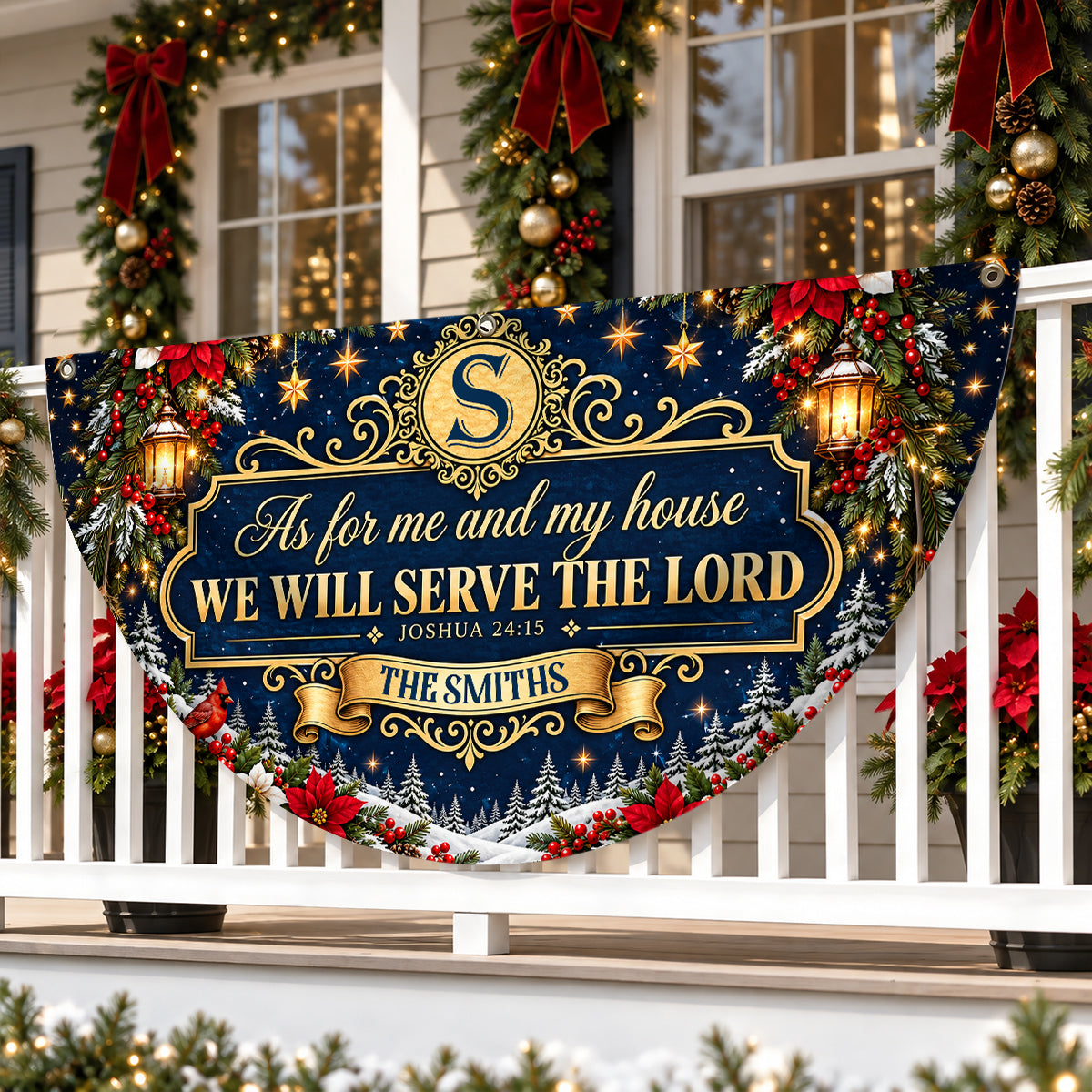 As For Me And My House We Will Serve The Lord Christmas Family Blessing, Gift For Family | Personalized Non-Pleated Fan Flag