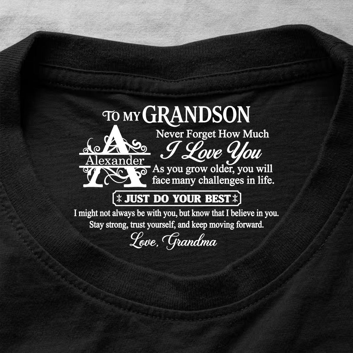 To My Grandson Never Forget How Much I Love You, Gift For Grandson | Personalized Shirt With Design Inner Neck