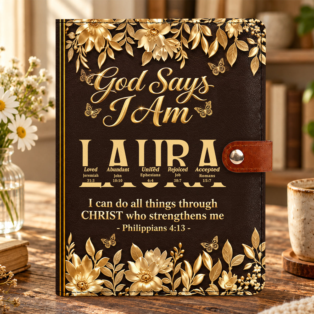I Will Not Fear, Gift For Women | Personalized Leather Notebook Cover With Pocket