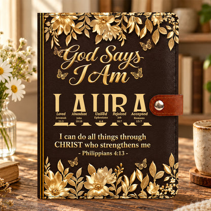 I Will Not Fear, Gift For Women | Personalized Leather Notebook Cover With Pocket