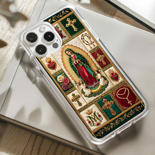 Marian Devotional Patchwork, Gift For Her - Personalized Clear Silicone Phone Case