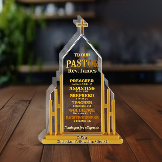 My Preacher, Teacher, & Shepherd, Gift For Pastor | Personalized Custom Shaped Squared Acrylic Plaque