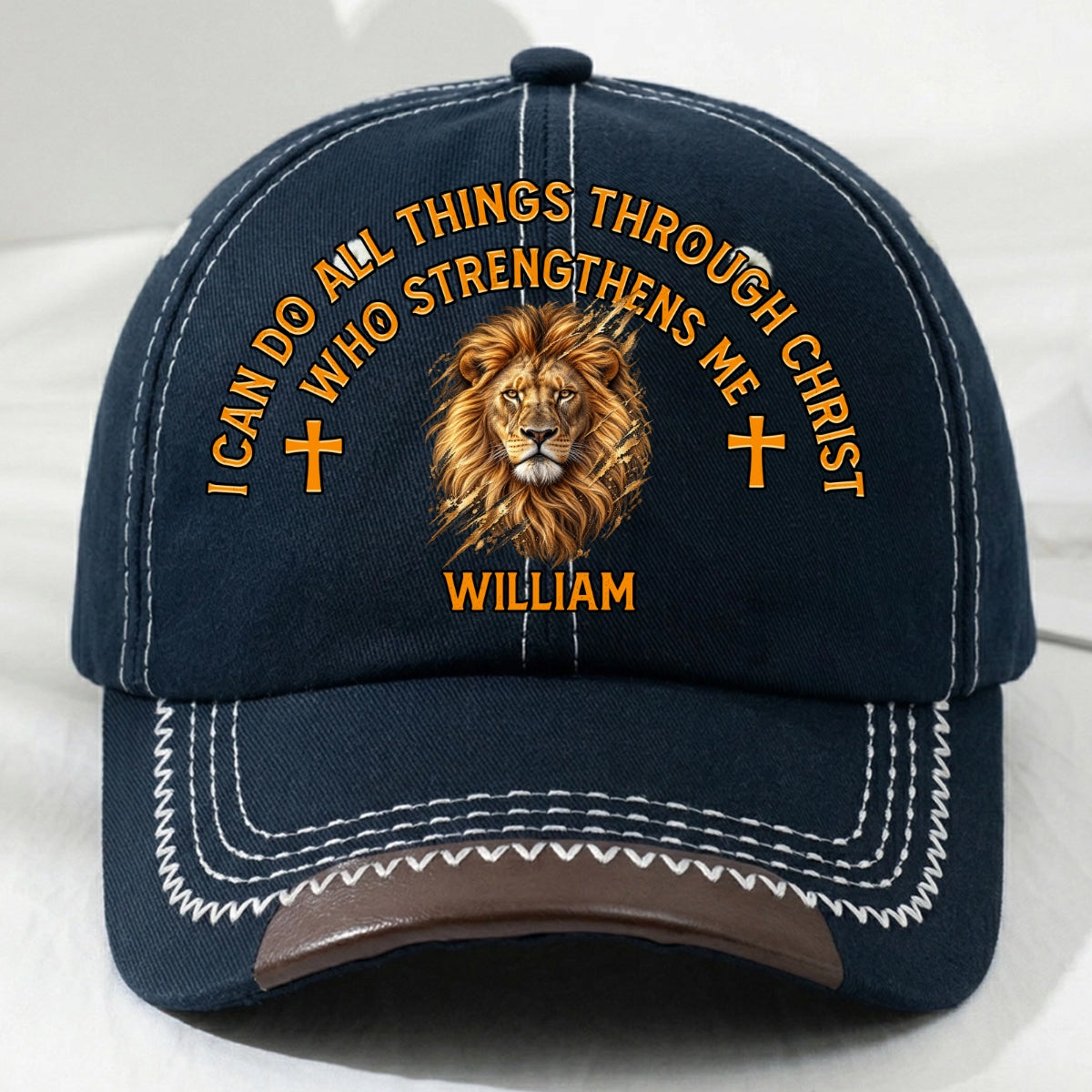 Christ Strengthens Me Lion, Gift For Men | Personalized Vintage Soft Baseball Cap