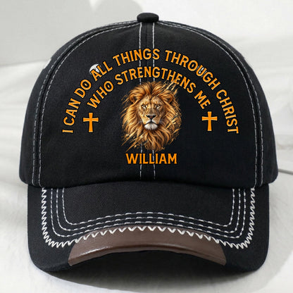 Christ Strengthens Me Lion, Gift For Men | Personalized Vintage Soft Baseball Cap