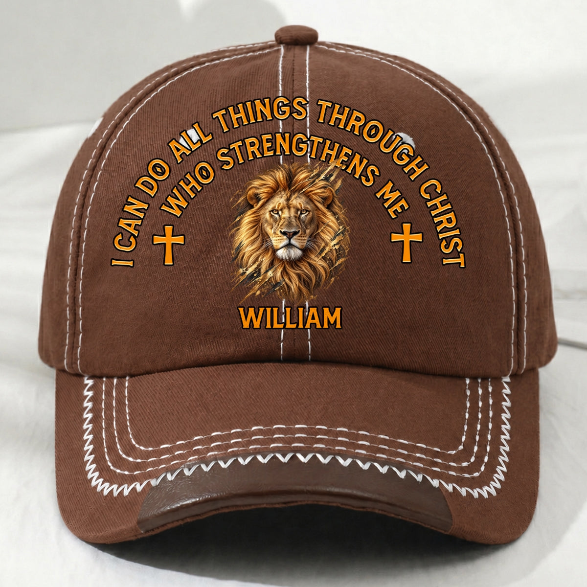 Christ Strengthens Me Lion, Gift For Men | Personalized Vintage Soft Baseball Cap