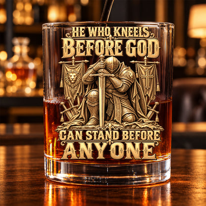 Kneel Before God, Christian Gifts For Him, Dad, Husband, Son | Personalized Round Whiskey Glass