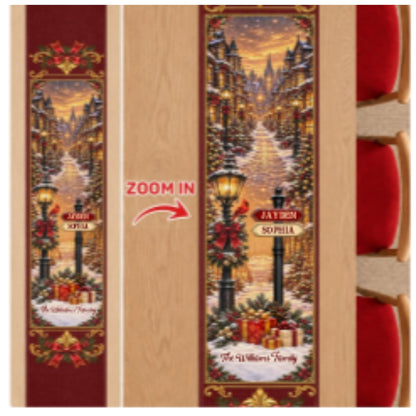 Custom Name Christmas Village Family Decor, Gift For Family | Personalized Table Runner