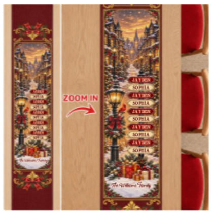 Custom Name Christmas Village Family Decor, Gift For Family | Personalized Table Runner