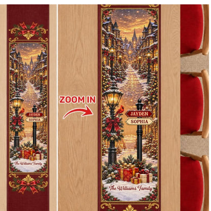 Custom Name Christmas Village Family Decor, Gift For Family | Personalized Table Runner