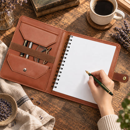 God Is Within Her She Will Not Fall, Gift For Women | Personalized Leather Notebook Cover With Pocket