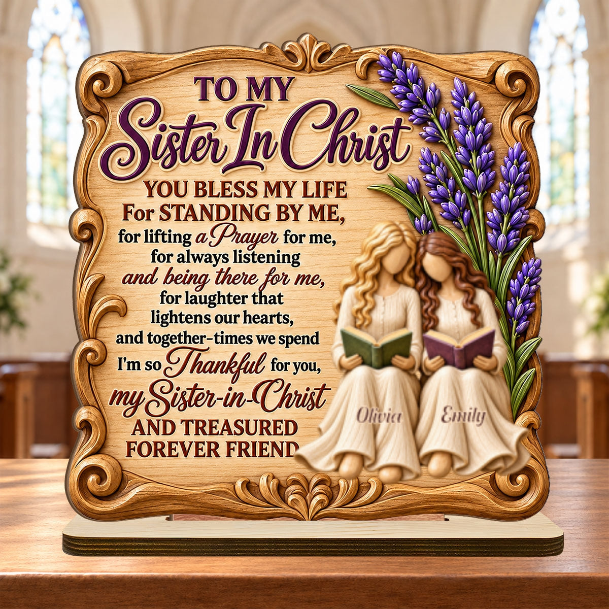 My Sister in Christ You Bless My Life, Gift For Sister In Christ | Personalized 2-Layer Wood Plaque With Flat Base
