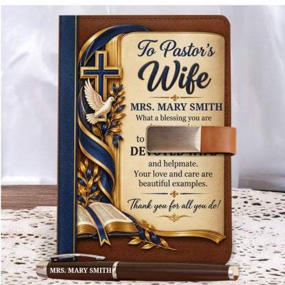 To Our Pastor And Pastor's Wife, Christian Gift For Pastor | Personalized Leather Notebook & Pen Set