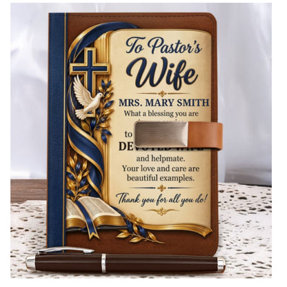 To Our Pastor And Pastor's Wife, Christian Gift For Pastor | Personalized Leather Notebook & Pen Set