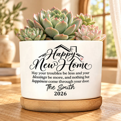 Personalized Ceramic Plant Pot With Bamboo Tray