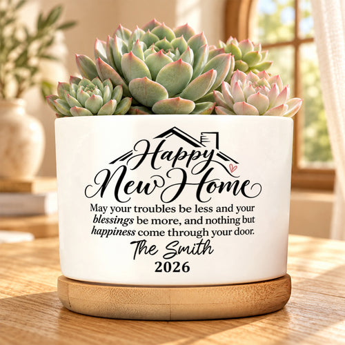 Personalized Ceramic Plant Pot With Bamboo Tray