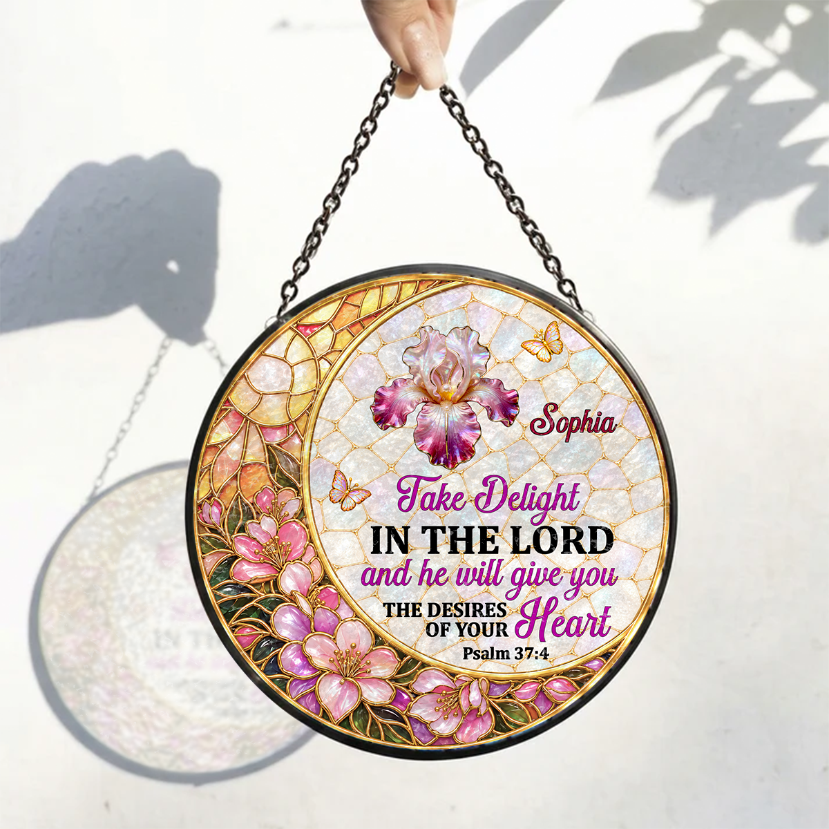 Take Delight In The Lord, Christian Gifts For Mom | Personalized Stained Glass Window Hanging Suncatcher