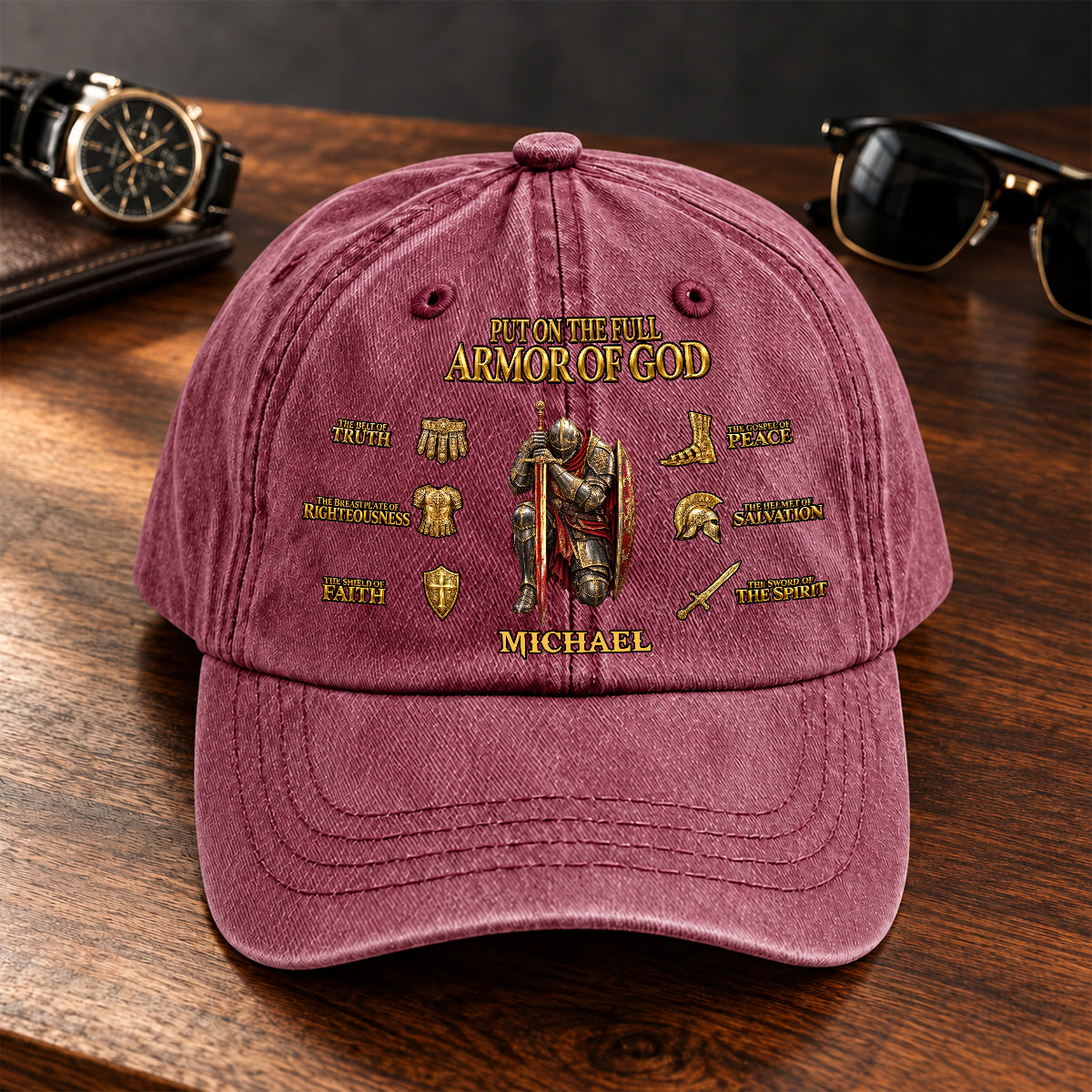 Put On The Full Armor Of God, Gift For Men | Personalized Vintage Washed Denim Cap