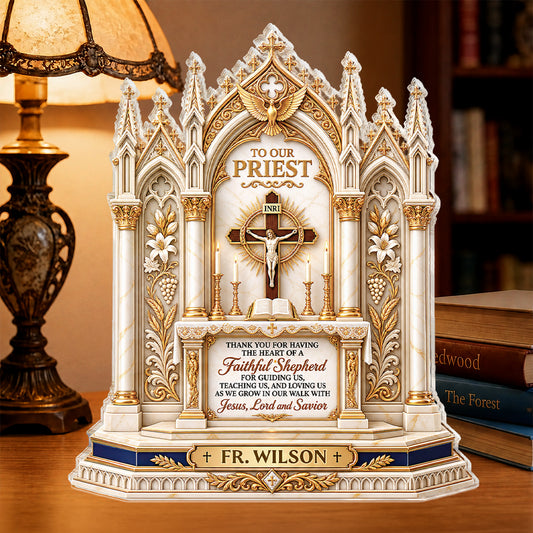 To Our Priest For Having The Heart Of A Faithful Shepherd, Gift For Priest - Personalized Custom Shaped Acrylic Plaque
